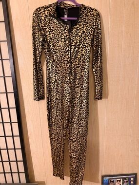 Forplay Gold and Black Metallic Leopard Jumpsuit